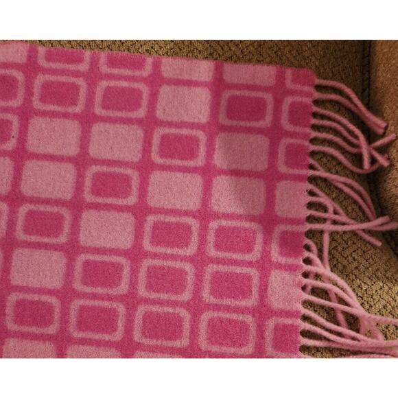 Harrods Knightsbridge Winter Lambswool Scarf Pink Print Fringe 71" X 10" Womens - Picture 6 of 9